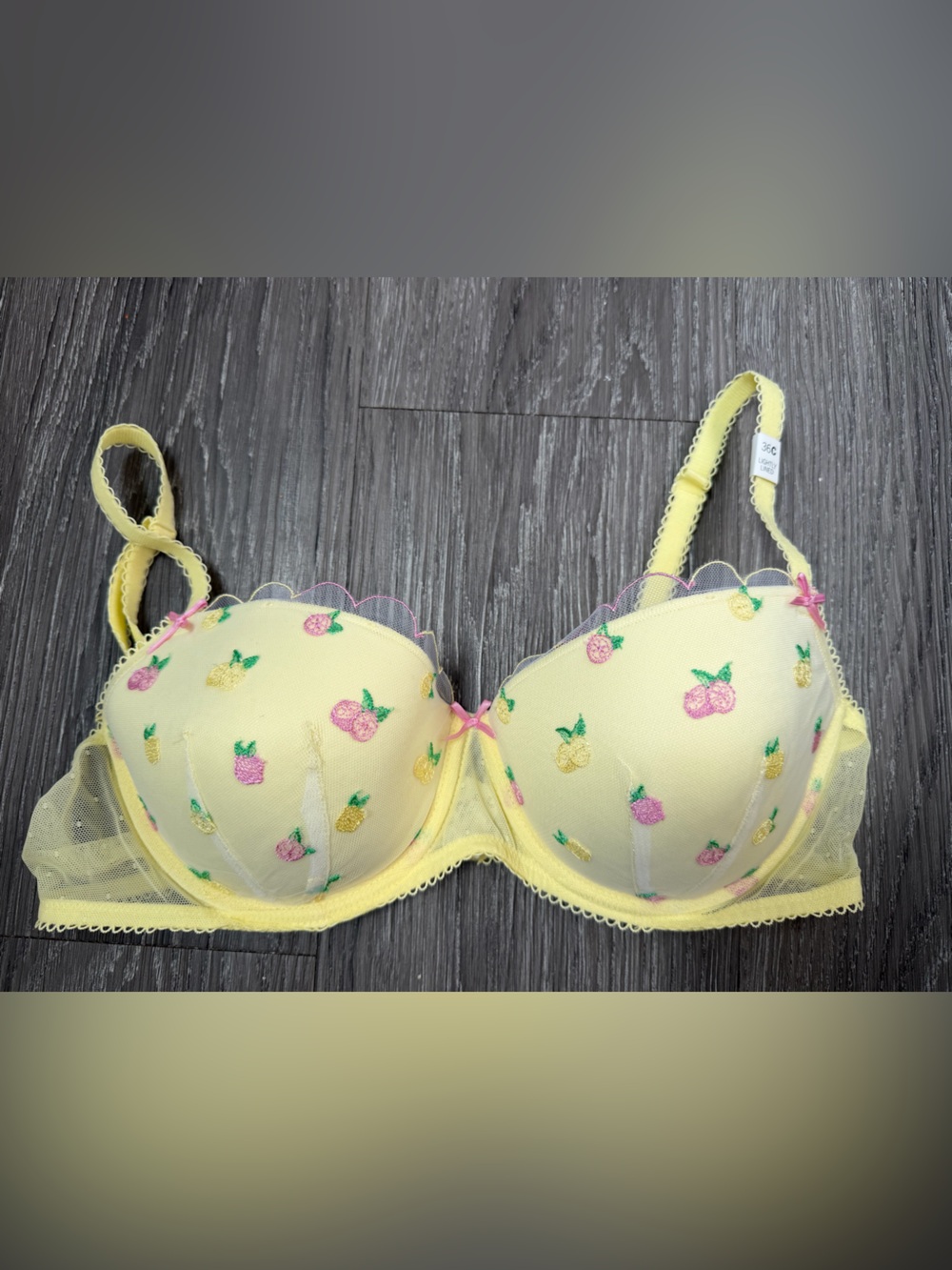 Victoria's Secret Yellow Pineapple & Pink Fruit Embroidered Lightly Padded Bra